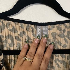 ASOS size 12 pleated leopard plunging neckline dress with a split in front!